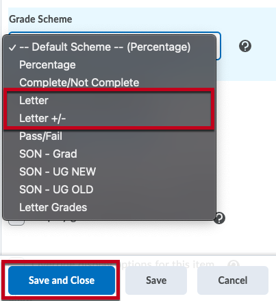 Choose a letter grade scheme and save