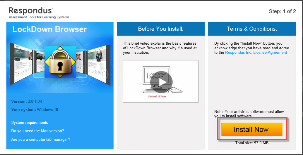 image showing Install Now button
