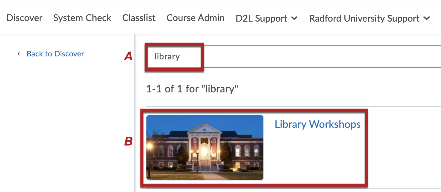 type name of course and click course tile
