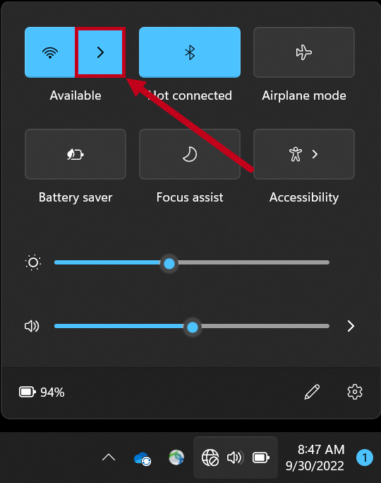 Open Wifi settings highlighted