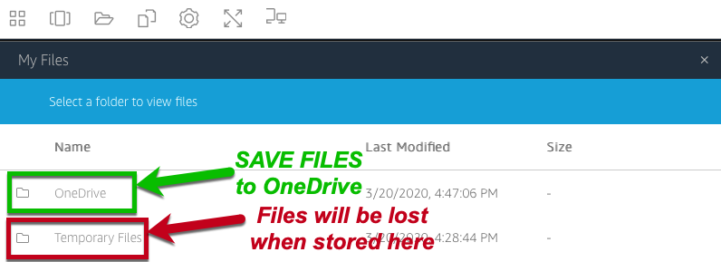 Save files to OneDrive  not Temporary Files
