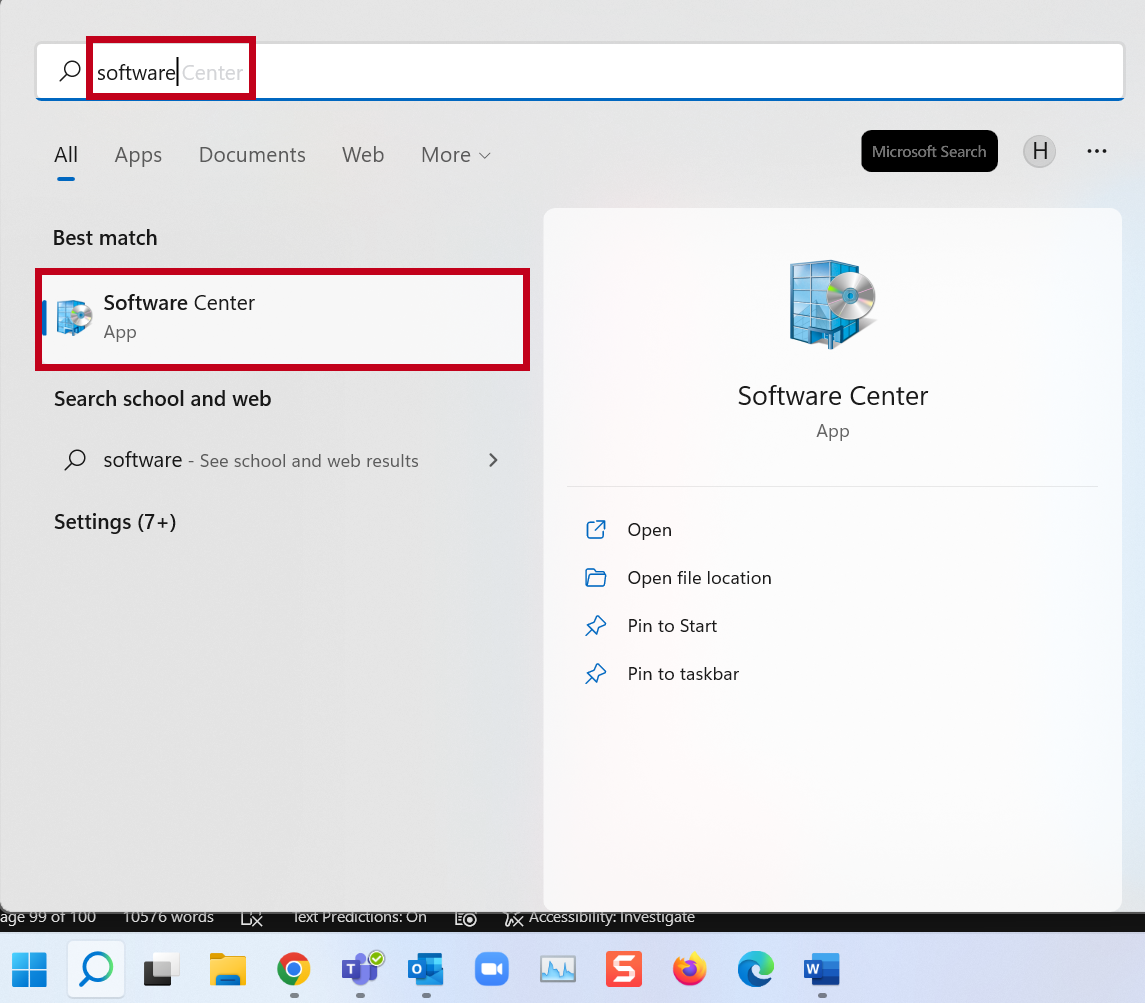 Screenshot of Software Center for Windows 11.