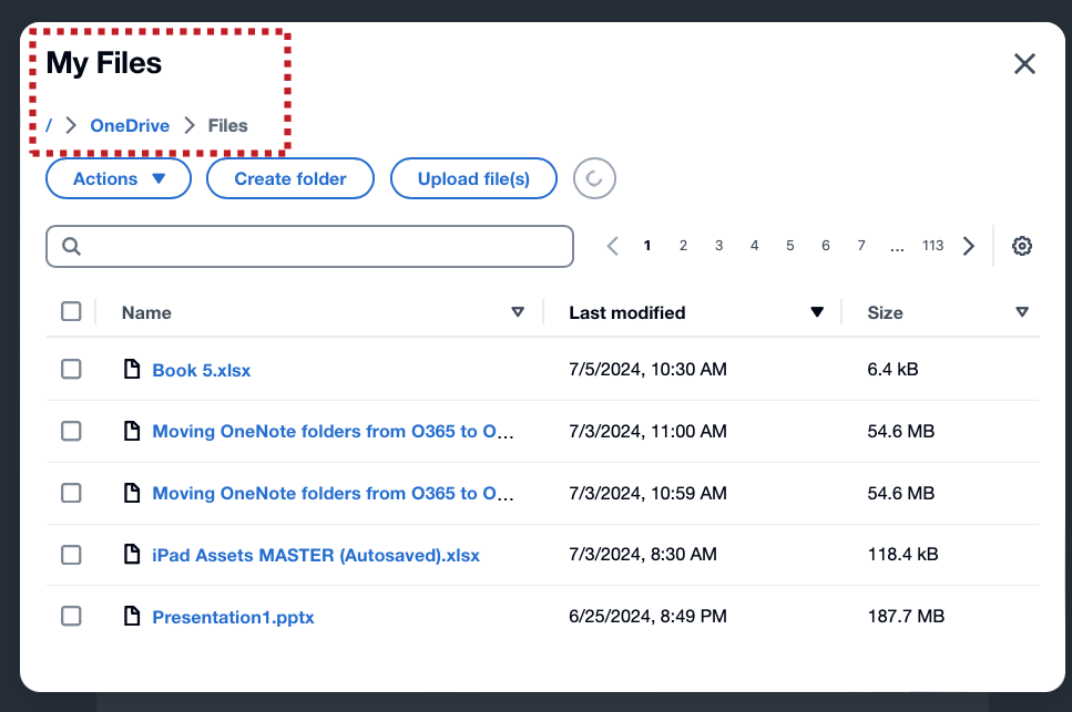 Screenshot showing that files must be saved to OneDrive or they will be deleted at the end of the session.