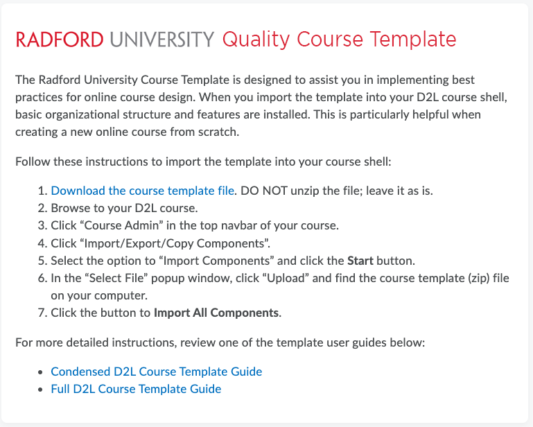 image of sample Quality Course Template widget